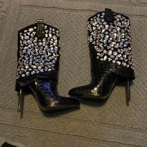 Black crystal embellished bootie
